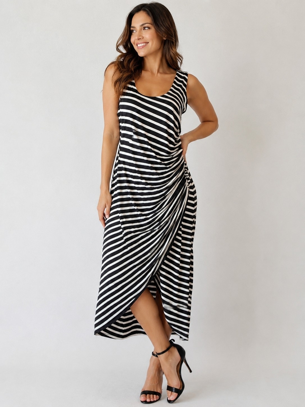 Black & White Striped Sleeveless Sheath Dress